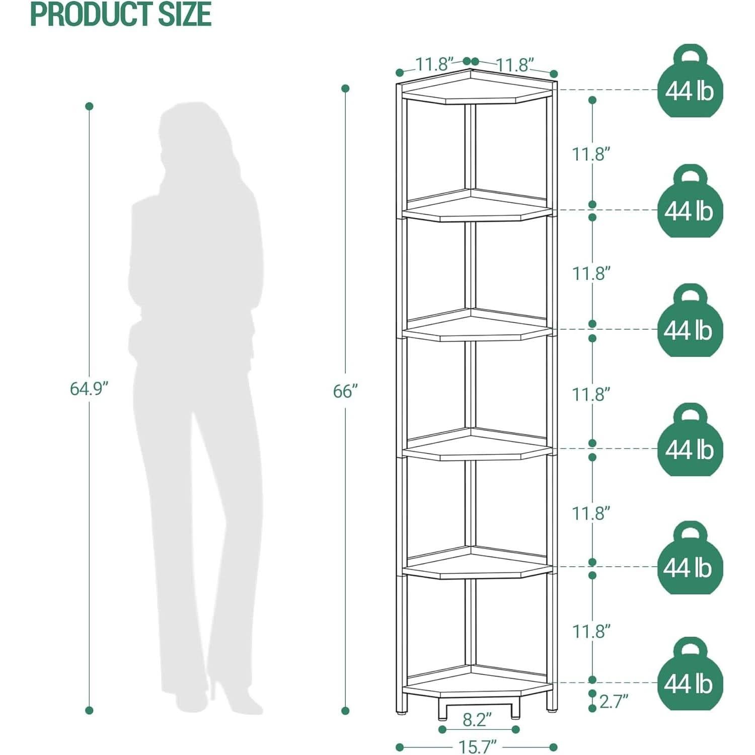 6-Tier Greige Corner Shelf Stand For Living Room And Office