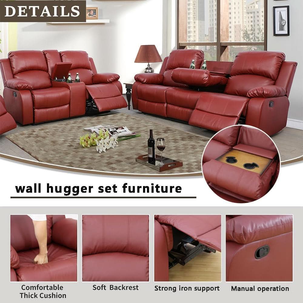 Bonded Leather Living Room Sofa And Loveseat Red Recliner