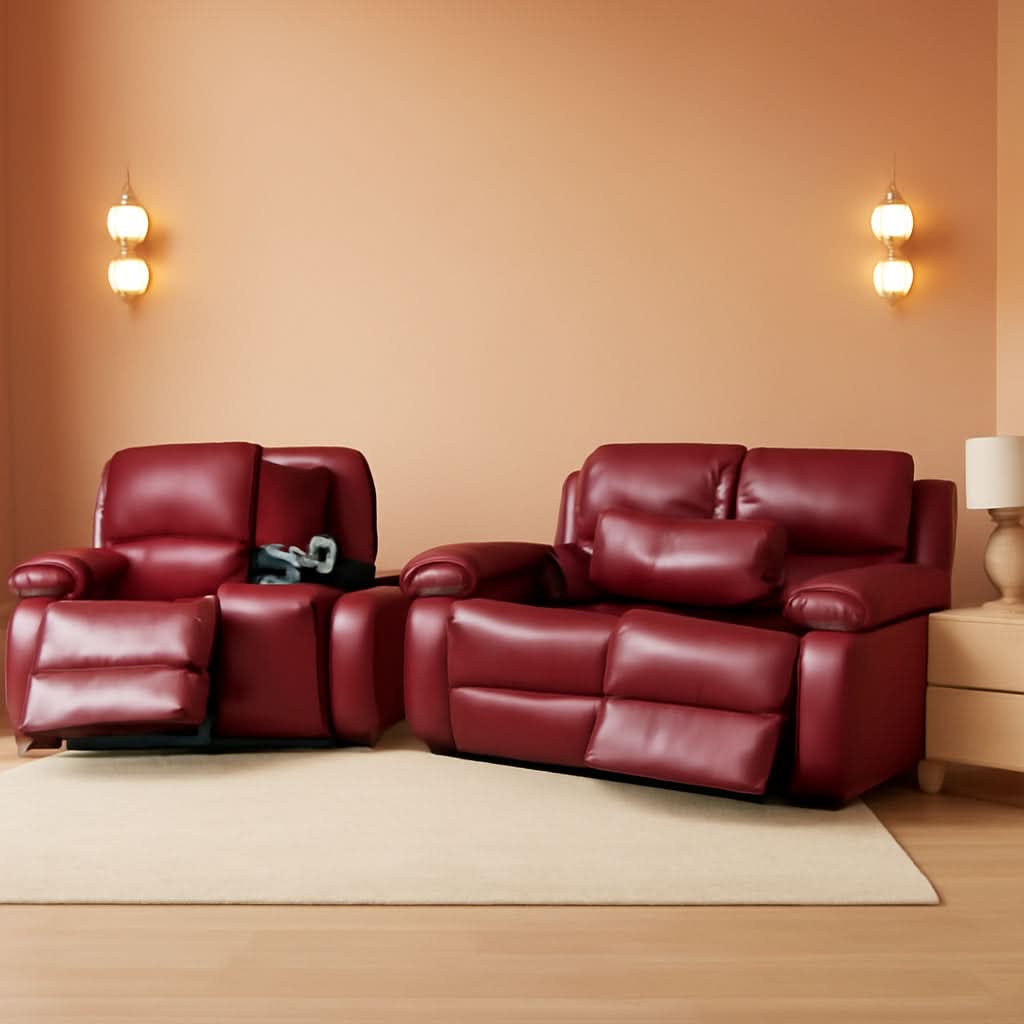 Bonded Leather Living Room Sofa And Loveseat Red Recliner