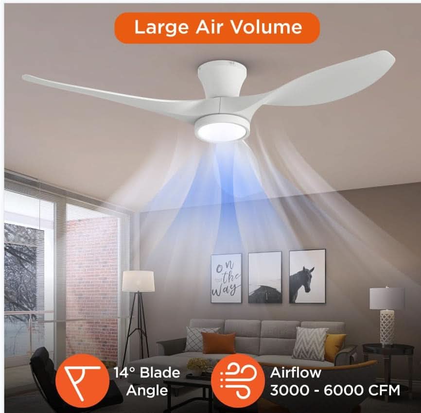 52 Inch Ceiling Fan With Remote And Quiet DC Motor For Bedroom And Living Room