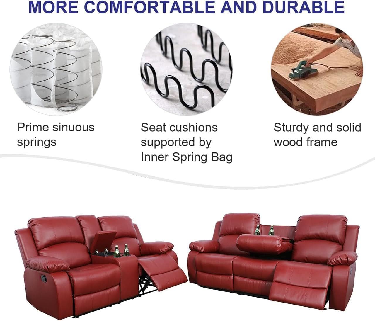 Bonded Leather Living Room Sofa And Loveseat Red Recliner