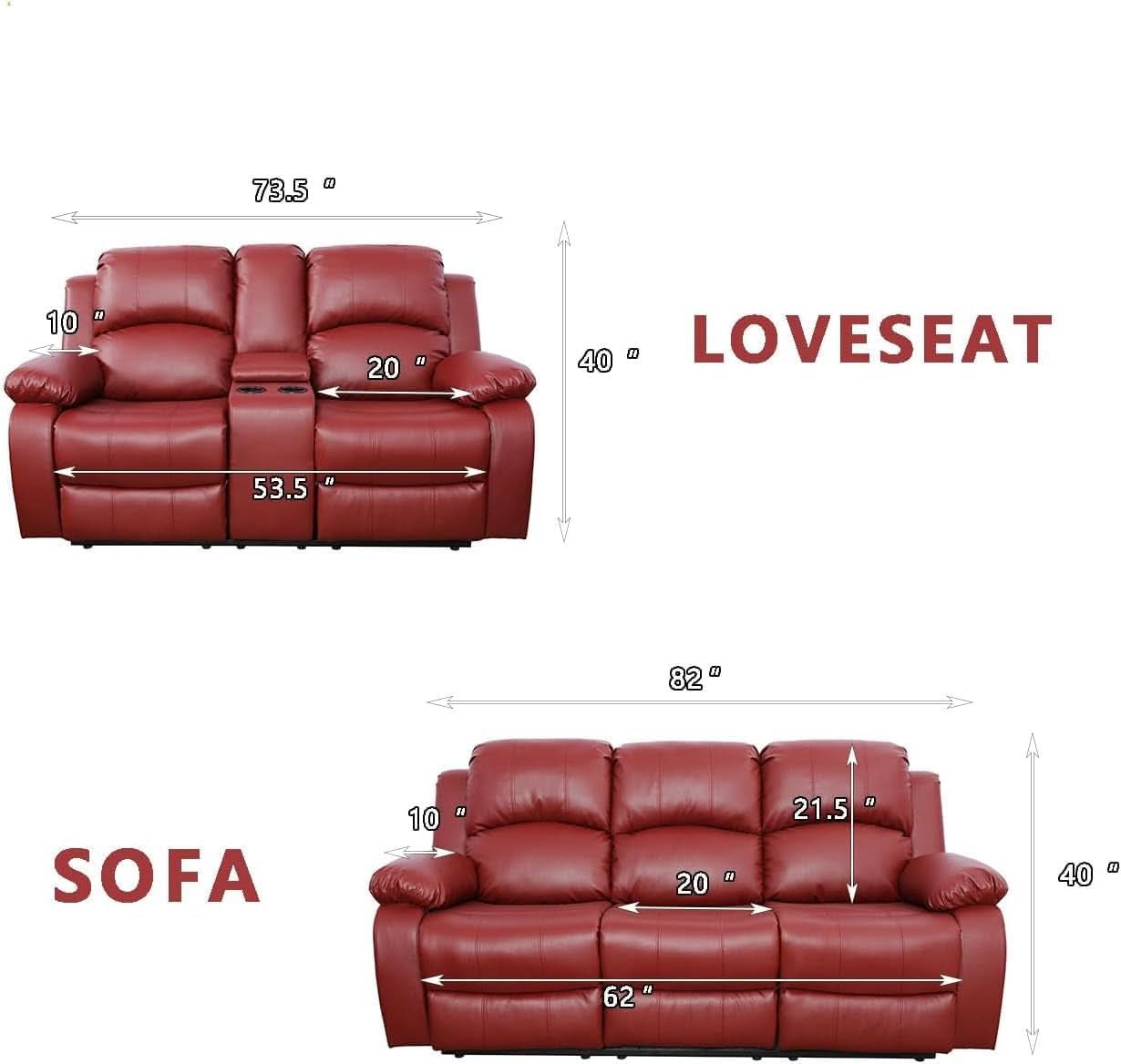 Bonded Leather Living Room Sofa And Loveseat Red Recliner