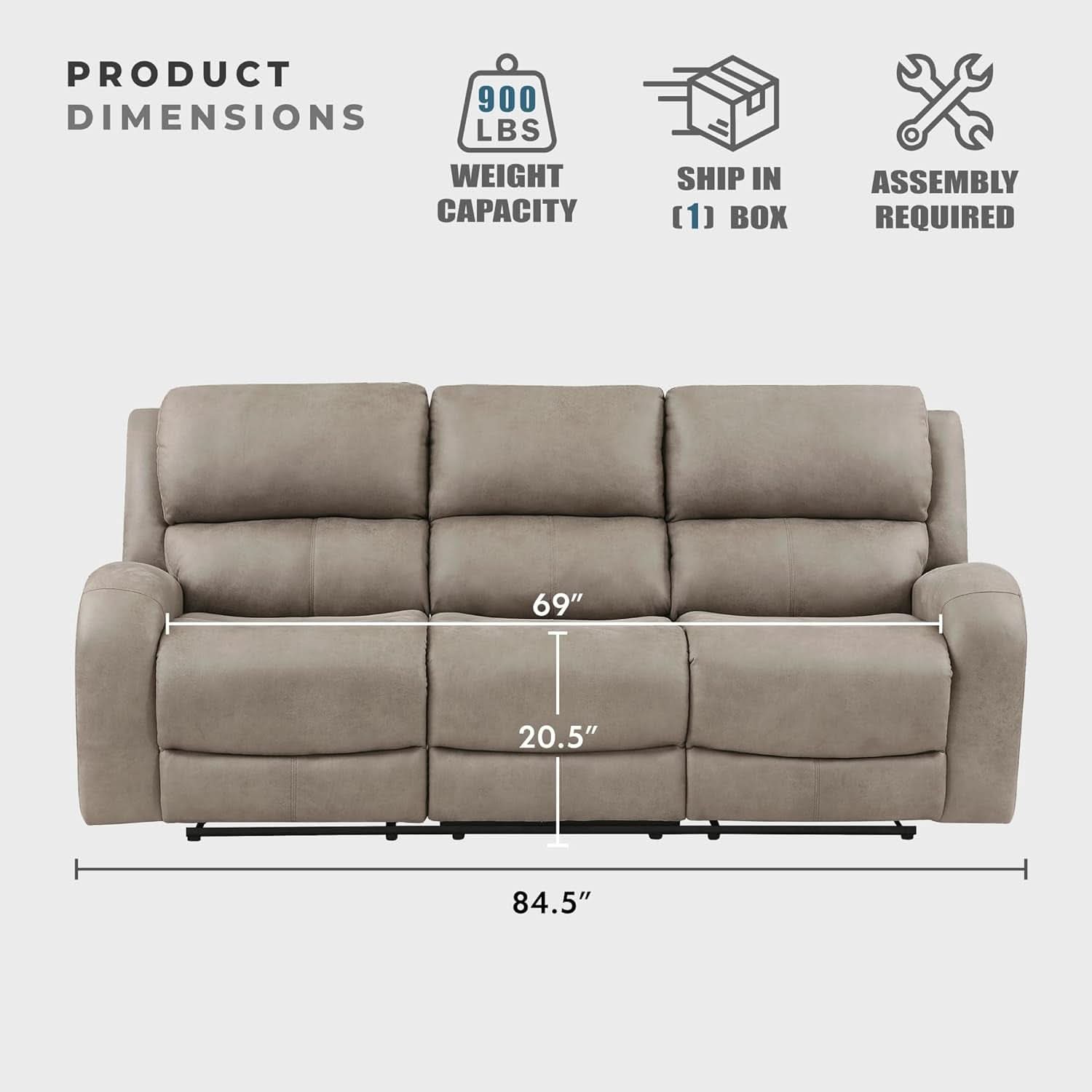 84.5 Inch Brown Recliner Couch Living Sofa Home Theater